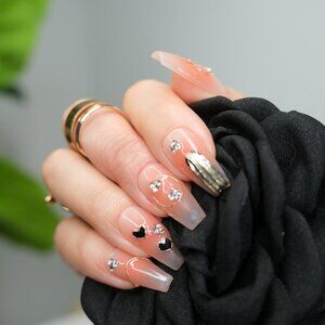 tipsy | Handmade Press On Nails | Coffin Medium | Little Black Hearts